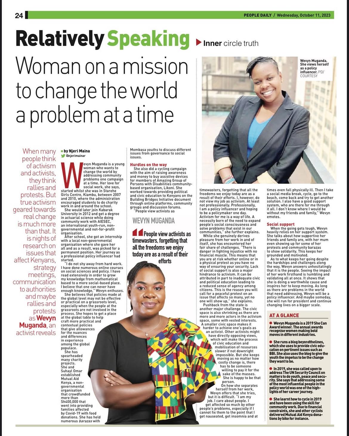 Woman on a mission to change the world, a problem at a time